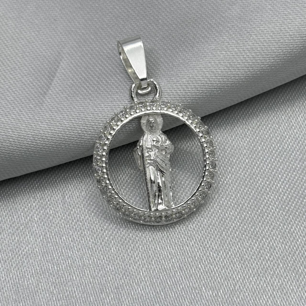 #D271 - Dije/Medalla De San Judas Tadeo Con Zirconia Plata - F3.3