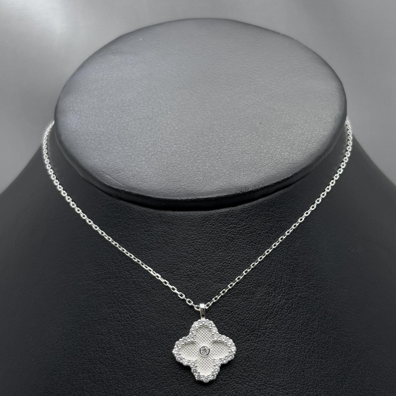 #G168 - Gargantilla Trébol Tipo Van Cleef Piedra Zirconia Plata - PU3.1