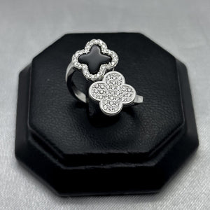 #AD221 - Anillo Doble Trébol Tipo Van Cleef Con Piedra Zirconia Plata - PU4.4