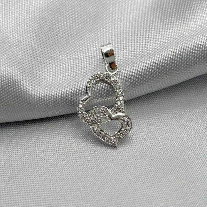 #D237 - Dije Doble Corazón Piedra Zirconia Plata - F1.1