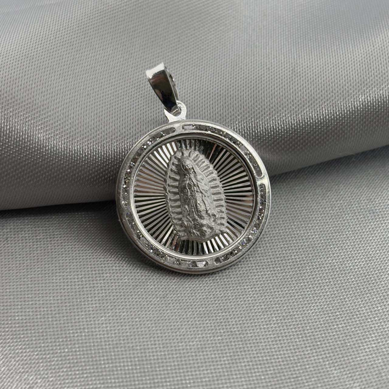 #D182 - Dije/Medalla Virgen De Guadalupe Con Piedra Zirconia Plata - LL2.5
