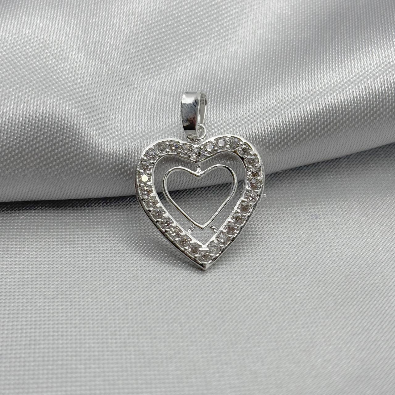 #D214 - Dije Doble Corazón Con Piedra Zirconia Plata - LL1.3