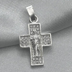#D113 - Dije Cruz Con Jesús Crucificado De Plata Con Zirconias - F1.1