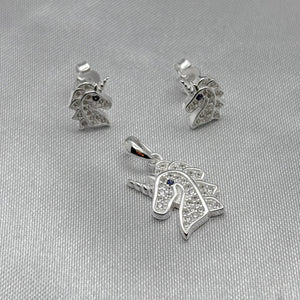 #J121 - Juego Unicornio Dije y Broquel con Zirconias Plata - IP3.3
