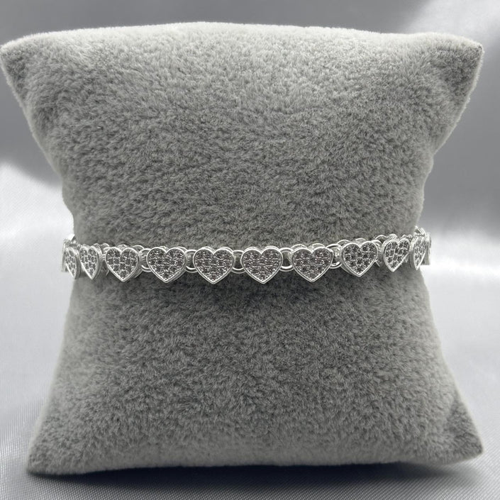 #PA300 - Pulsera Corazocitos Con Zirconias Plata - LL12.5