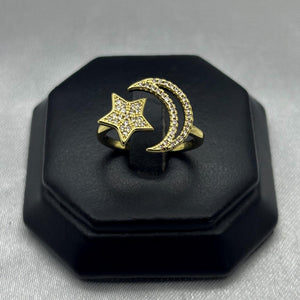 #AOL136 - Anillo Ajustable Luna Estrella Con Zirconia Oro Laminado 18K