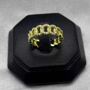 #AOL137- Anillo Ajustable Eslabón Con Zirconia Oro Laminado 18K