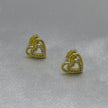 #BOL118 - Broquel Corazón Doble Con Zirconias Oro Laminado 18K