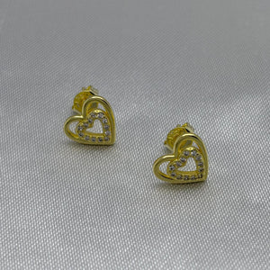#BOL118 - Broquel Corazón Doble Con Zirconias Oro Laminado 18K