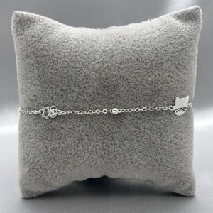 #T117 - Pulsera/Tobillera Gatito Con Zirconia Plata - LL2.4