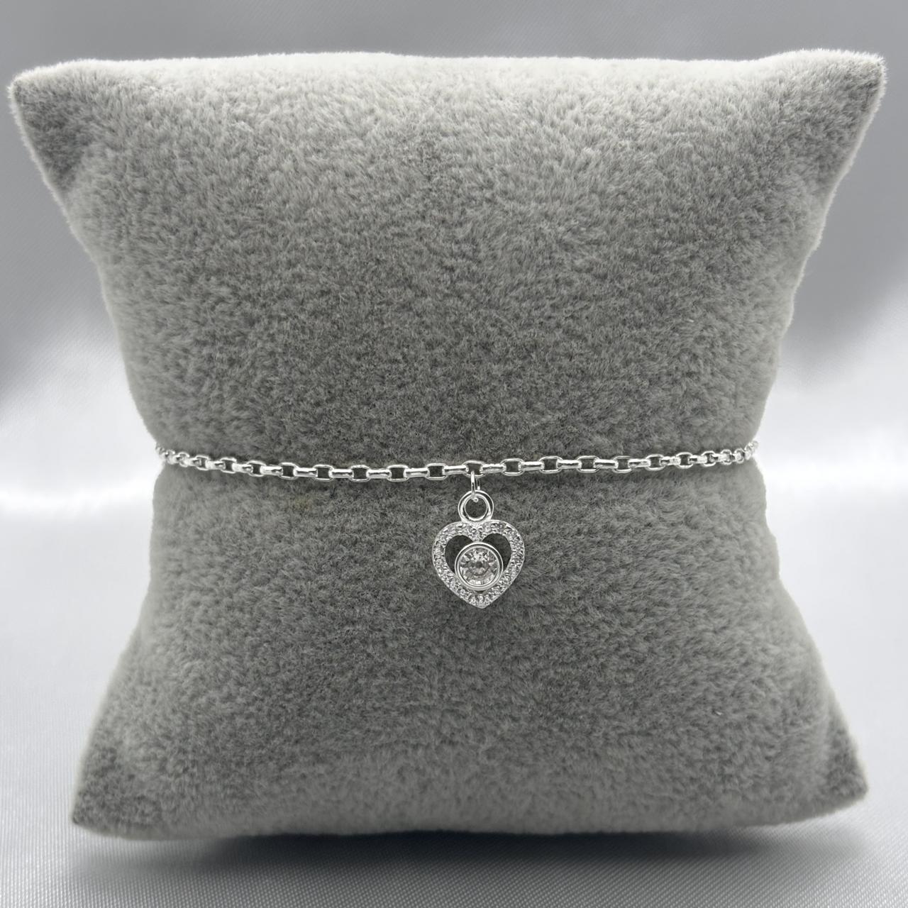 #PA192 - Pulsera Corazón Con Piedra Central Zirconia Plata - LL2.6