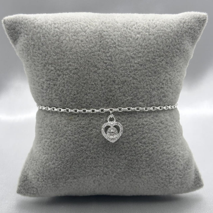 #PA192 - Pulsera Corazón Con Piedra Central Zirconia Plata - LL2.6