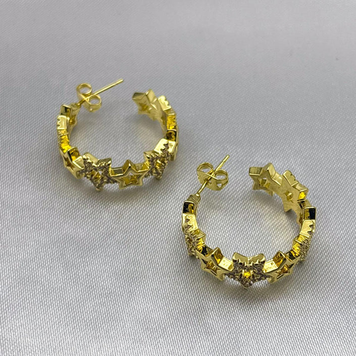 #ARRL123 - Arracada Estrellas Con Zirconia Oro Laminado 18K