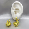 #HOL142 - Huggie Corazón Inflado Con Relieve Oro Laminado 18K