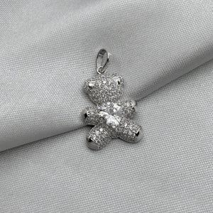 #D207 - Dije Osito Con Zirconia Baño De Rodio Plata - MI3.2