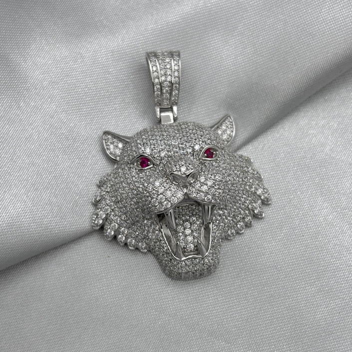 #D517 - Dije Cara De Tigre Con Zirconia Baño De Rodio Plata - MI18.8