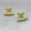 #ARL131 - Arete Doble De Moñito Y Perlas Con Zirconia Oro Laminado 18K