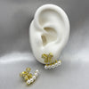 #ARL131 - Arete Doble De Moñito Y Perlas Con Zirconia Oro Laminado 18K