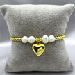 #PAL146 - Pulsera Ajustable Corazón Y Perlas Oro Laminado 18K