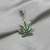 #D360 - Dije Cannabis Con Piedra Zirconia De Plata - F3.5