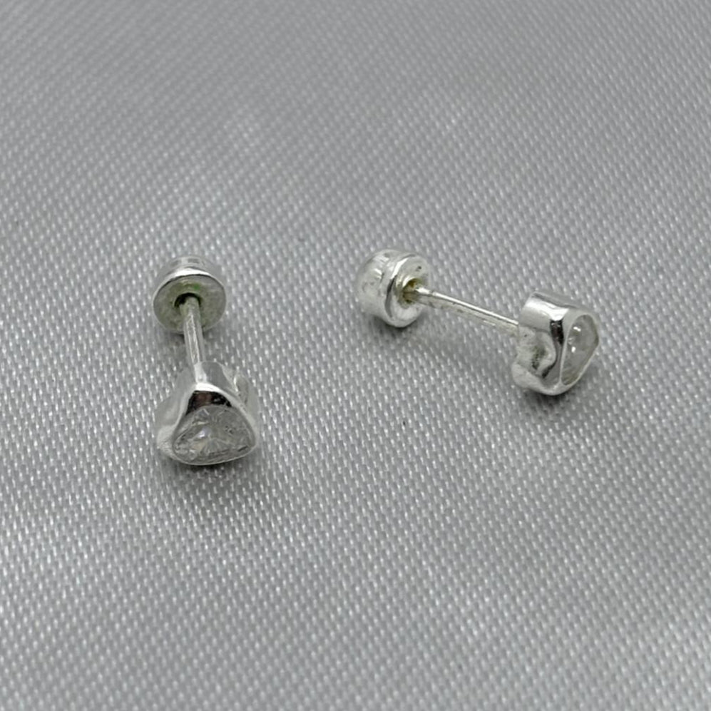 #BR279 - Broquel Corazón Tambor Con Zirconia Plata