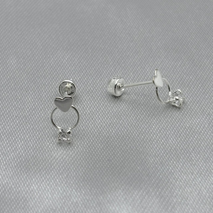 #BR292 - Broquel Corazón Mini Con Piedra Zirconia Plata - F42