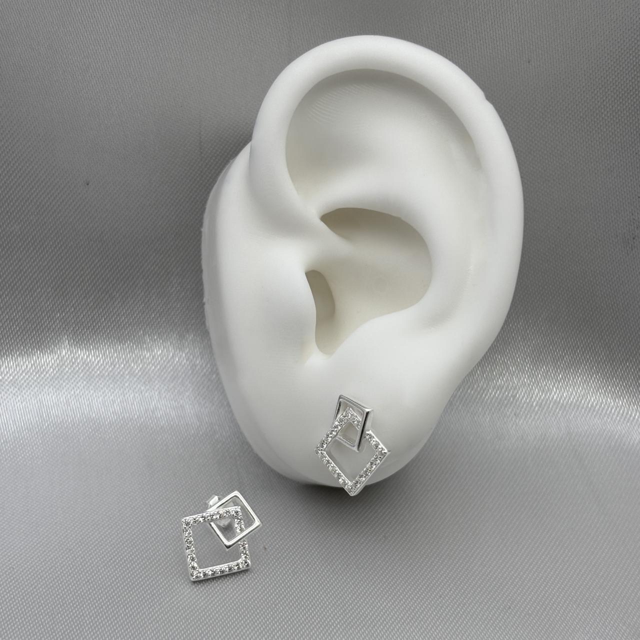 #BR327 - Broquel Doble Cuadro Con Zirconia Plata - B14/1.9