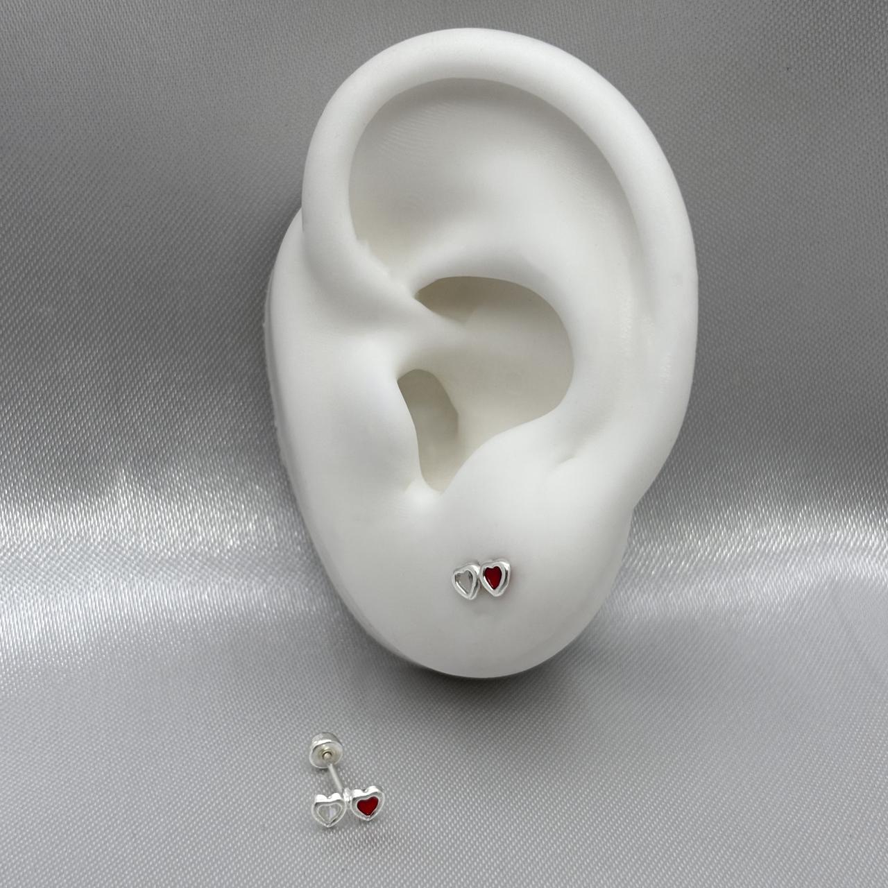 #BR316 - Broquel Doble Corazón Piedra Zirconia Plata