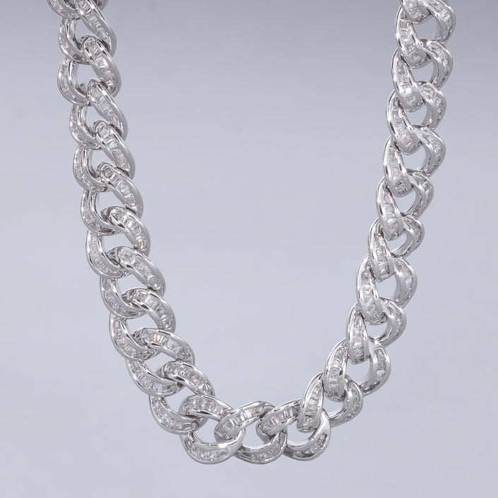 #CAD260 - Cadena Cubana Con Piedra Zirconia Plata - 180 - 8 mm - PU57.9