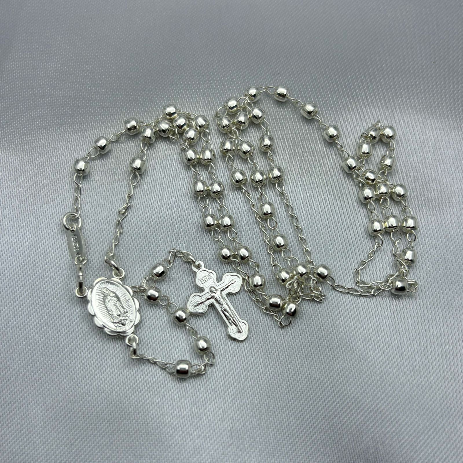 #MR136 - Rosario Virgen De Guadalupe Liso Plata - 3mm - C06/8.0