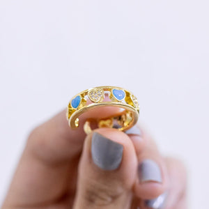 #AOL101 - Anillo Ajustable De Corazones De Oro Laminado De 18k