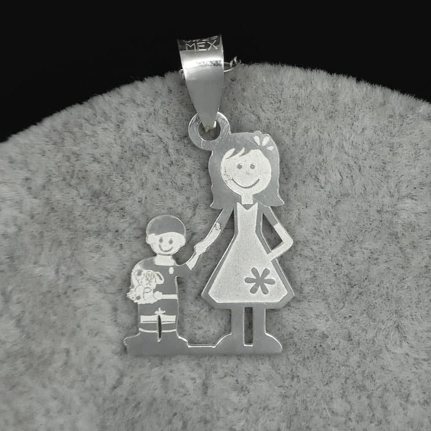 #D414 - Dije Familiar Mamá y Niño o Niña Plata - LL1.4