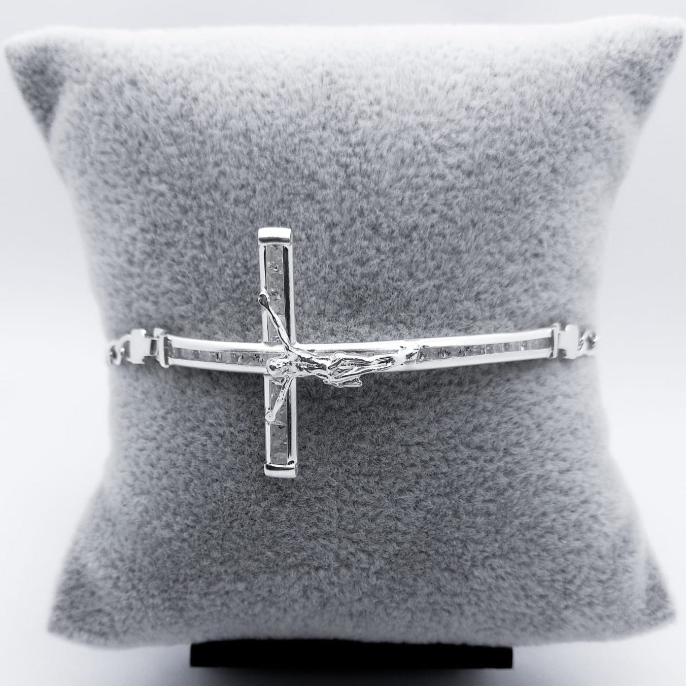 #PA248 - Pulsera De Cruz/Crucifijo/Cristo Piedra Zirconia Plata - ZC7.0