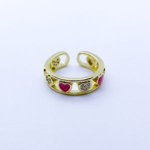 #AOL101 - Anillo Ajustable De Corazones De Oro Laminado De 18k