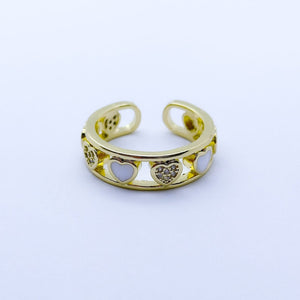 #AOL101 - Anillo Ajustable De Corazones De Oro Laminado De 18k