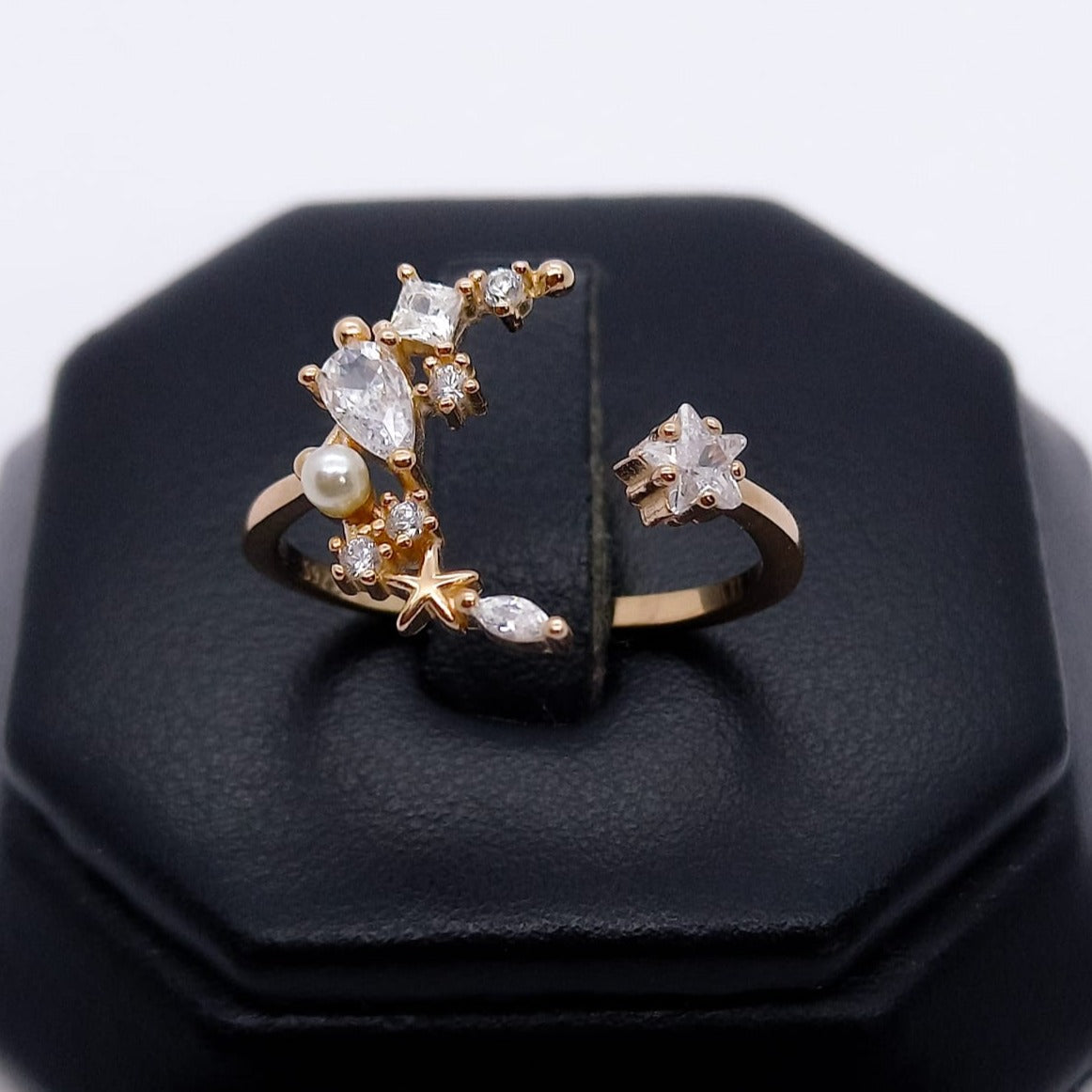 #AD145 - Anillo Luna Con Piedra Y Perla Ajustable - IP2.1