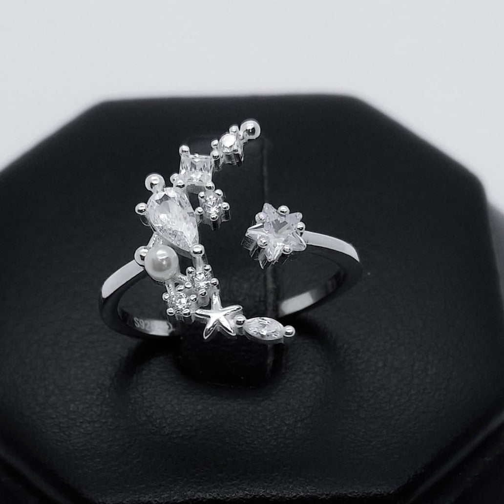 #AD145 - Anillo Luna Con Piedra Y Perla Ajustable - IP2.1