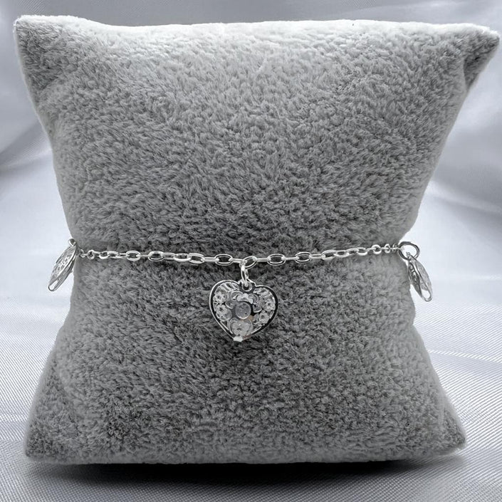 #PA252 - Pulsera De Corazones De Plata Con Piedra Zirconia - LL3.3