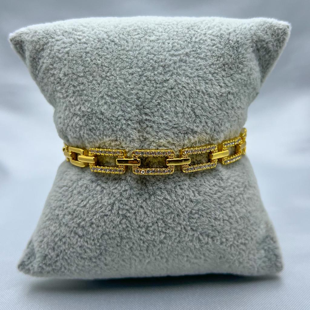 #PAL113 - Pulsera Con Eslabones Y Piedras De Oro Laminado De 18K