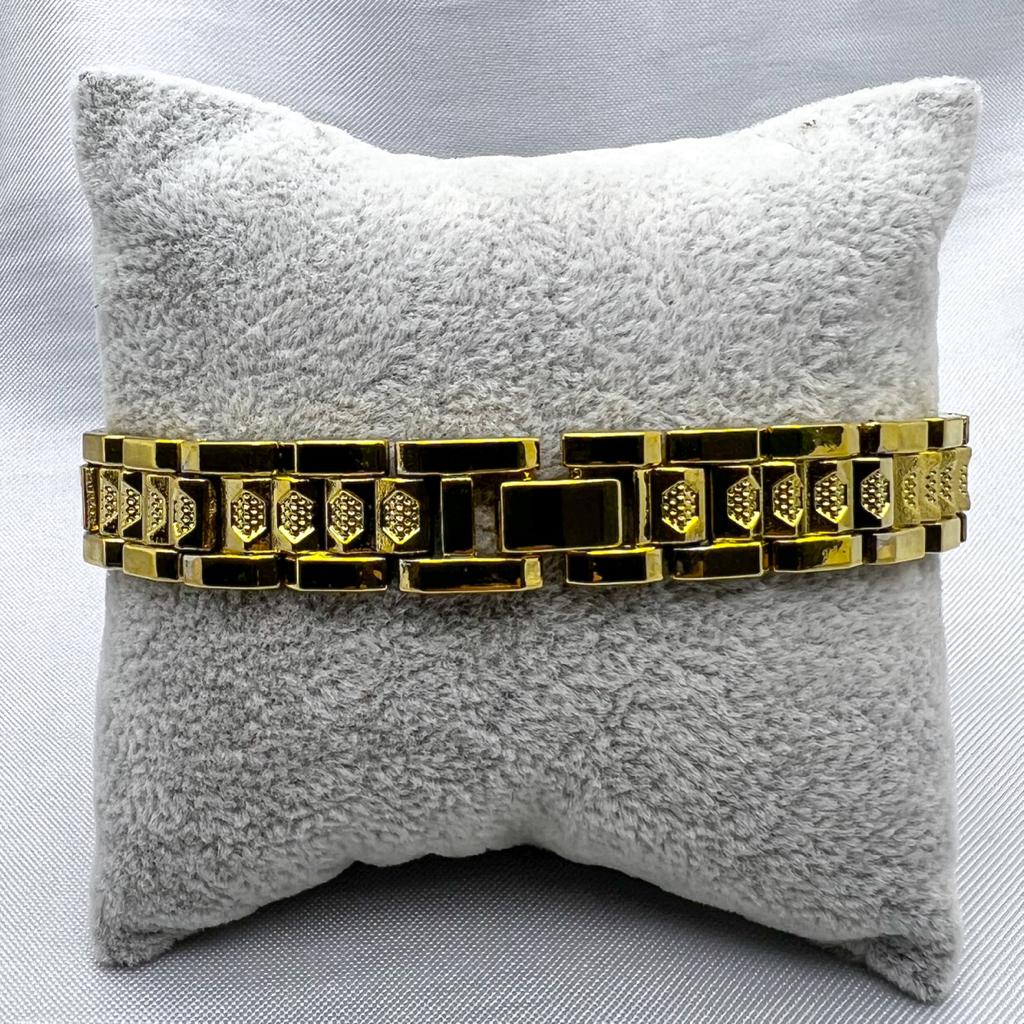 #EL102 - Esclava Tipo Rolex Con Diamantado De Hexágono 300 De Oro Laminado De 18k