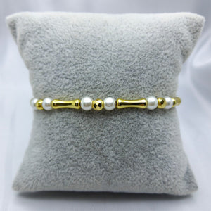 #PAL151 - Pulsera Con Perlas/Bastones Y Bolitas Diamantada De Oro Laminado De 18k