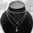 #GOL121 - Gargantilla Triple De Bolitas Y Estrella Colgante De Piedra De Oro Laminado De 18k