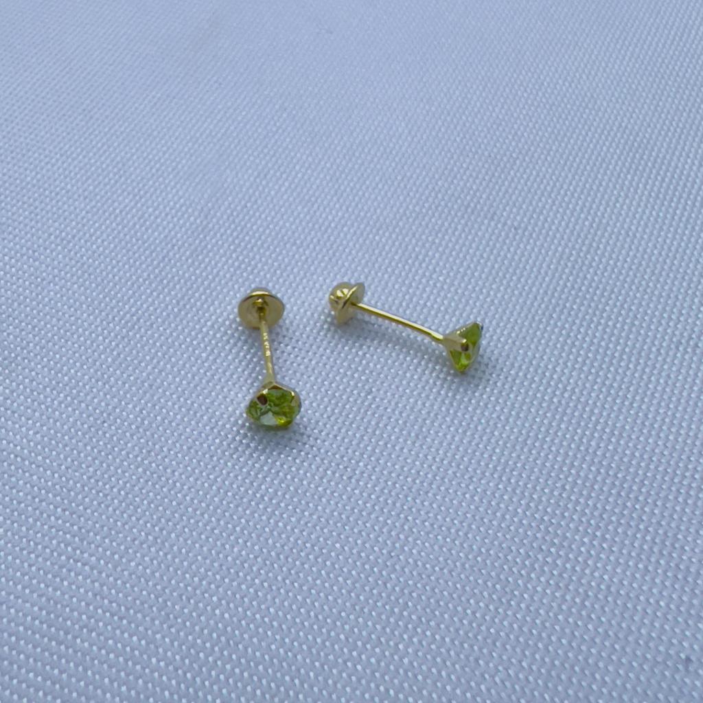 #BSP105 - Broquel Recto De Oro 14K Con Piedra Semipreciosa 3 mm De 4 Uñas