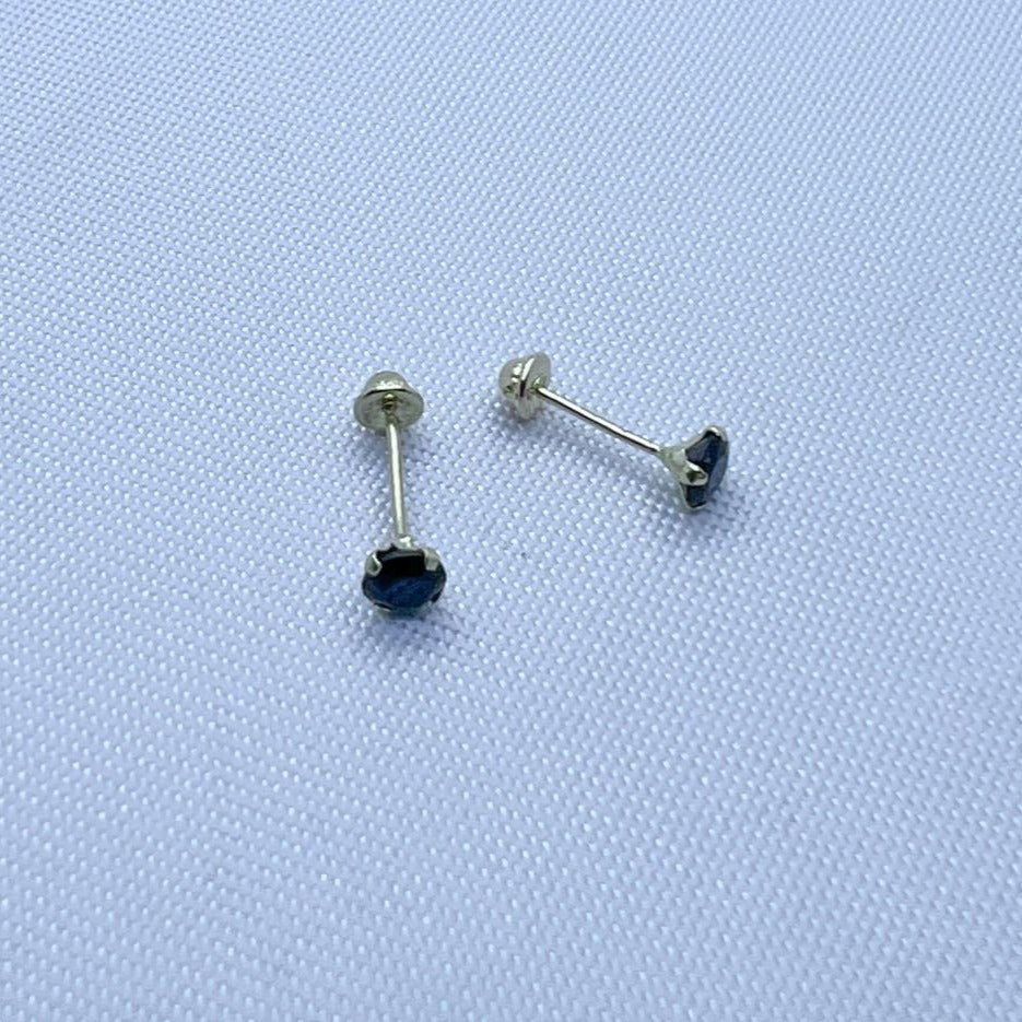 #BSP102 - Broquel Recto De Oro 14K Con Piedra Semipreciosa 3 mm De 4 Uñas