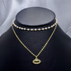 #GOL124 - Gargantilla Doble De Piedritas Y Dije Ojo Turco De Oro Laminado De 18K